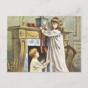 Victorian Christmas, Children Christmas Stockings Holiday Postcard
