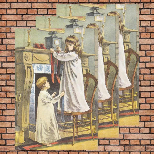 Victorian Christmas, Children Christmas Stockings Wrapping Paper Sheet (Creator Uploaded)