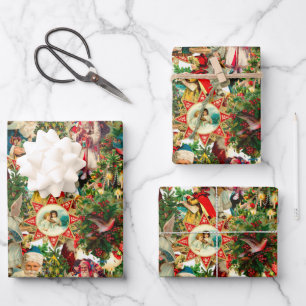 VICTORIAN CHRISTMAS COLLAGE WRAPPING PAPER SHEET