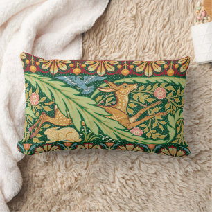 Victorian Christmas Deer and Rabbit - Walter Crane Lumbar Cushion
