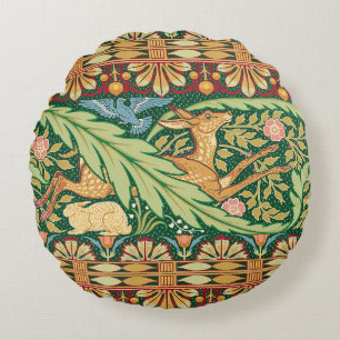 Victorian Christmas Deer and Rabbit - Walter Crane Round Cushion