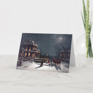 Victorian Christmas Eve Party Winter Carriage Holiday Card