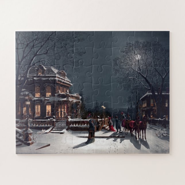 Victorian Christmas Eve Party Winter Carriage Jigsaw Puzzle (Horizontal)