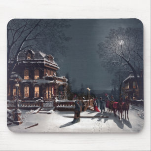 Victorian Christmas Eve Party Winter Carriage Mouse Pad