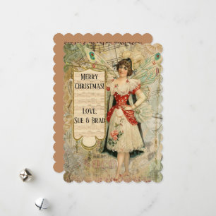 Victorian Christmas Fairy Announcing Music Holiday Card