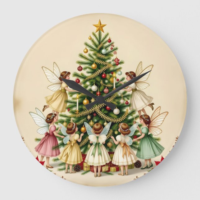 Victorian Christmas Fairy Gathering Large Clock (Front)