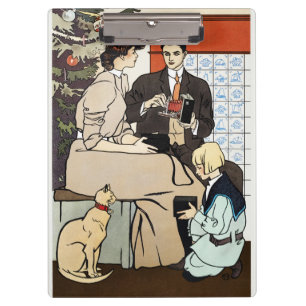 Victorian Christmas Family Antique Camera Art Clipboard