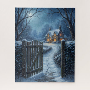 Victorian Christmas Garden Gate & Cottage Painting Jigsaw Puzzle