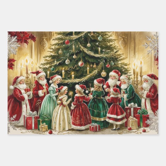 Victorian Christmas Gathering near Christmas Tree  Wrapping Paper Sheet (Front)