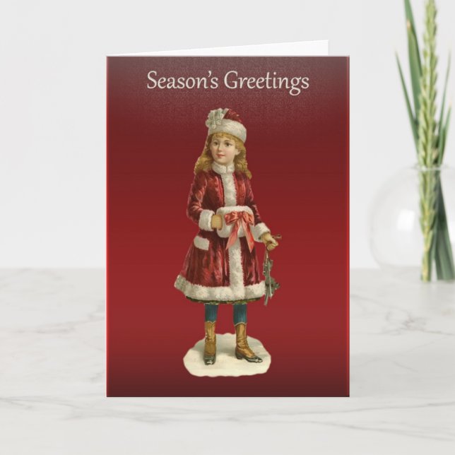Victorian Christmas Girl Greetings Holiday Card (Front)