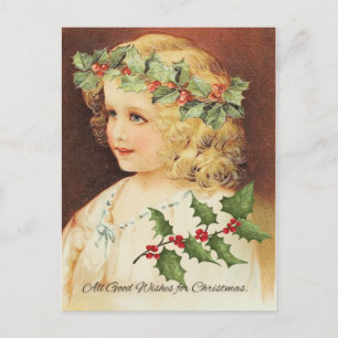 Victorian Christmas Girl Holiday Postcard