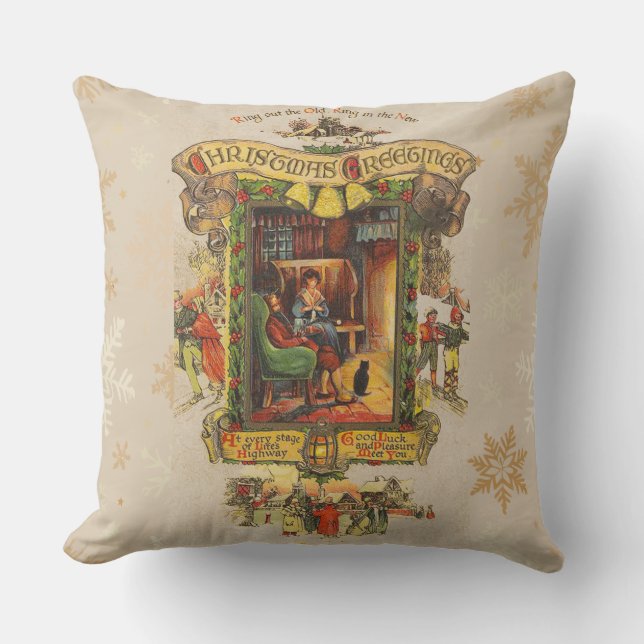 Victorian Christmas Greeting Pillow (Front)
