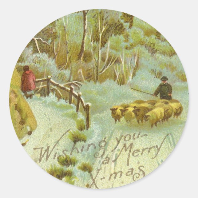 Victorian Christmas Greetings Classic Round Sticker (Front)