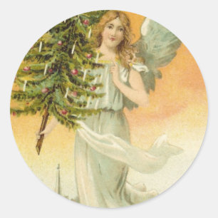 Victorian Christmas Greetings Classic Round Sticker