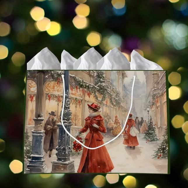 Victorian Christmas Holiday Scene Large Gift Bag (Creator Uploaded)