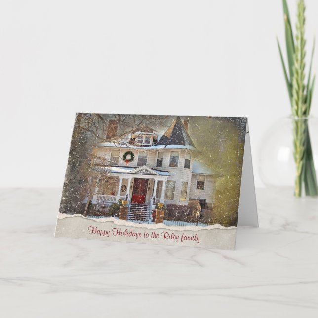 Victorian Christmas House with torn edge Holiday Card (Front)