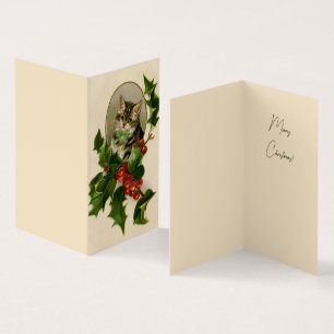 Victorian Christmas Kitten in Holly Antique Tabby