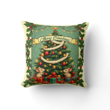Victorian Christmas Mice Presents Red Green Holly