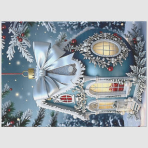 Victorian Christmas Ornament Decoupage Paper Blue 