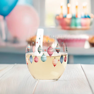 Victorian Christmas Ornaments  Stemless Wine Glass