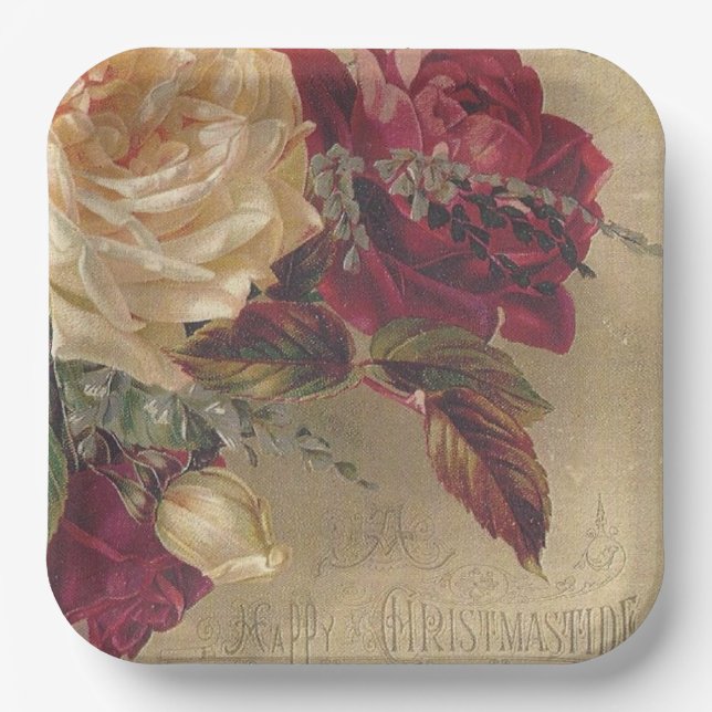 Victorian Christmas Roses Paper Plate (Front)