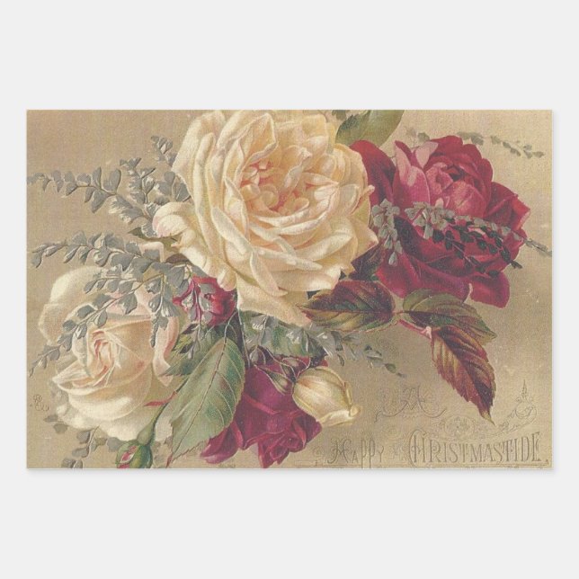Victorian Christmas Roses Wrapping Paper Sheet (Front)