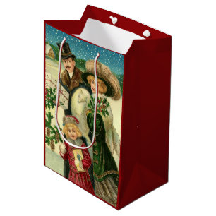 Victorian Christmas Scene In The Snow Medium Gift Bag