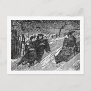 Victorian Christmas Sled Race Vintage Holiday Postcard