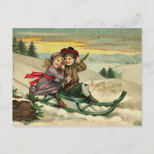 Victorian Christmas Sledding Postcards