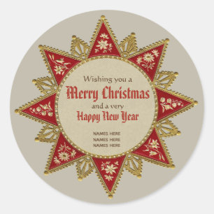 Victorian Christmas star Golden ornaments CC0958 Classic Round Sticker