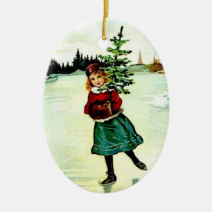 Victorian Christmas Tree Girl Ceramic Ornament