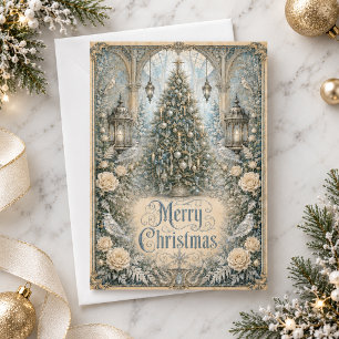 Victorian Christmas Tree Vintage Floral Holiday Card