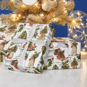 Victorian Christmas Trees, Holly & Music Wrapping Paper