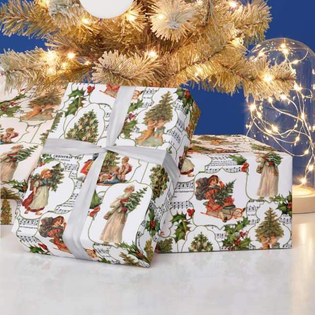 Victorian Christmas Trees, Holly & Music Wrapping Paper (Holidays)