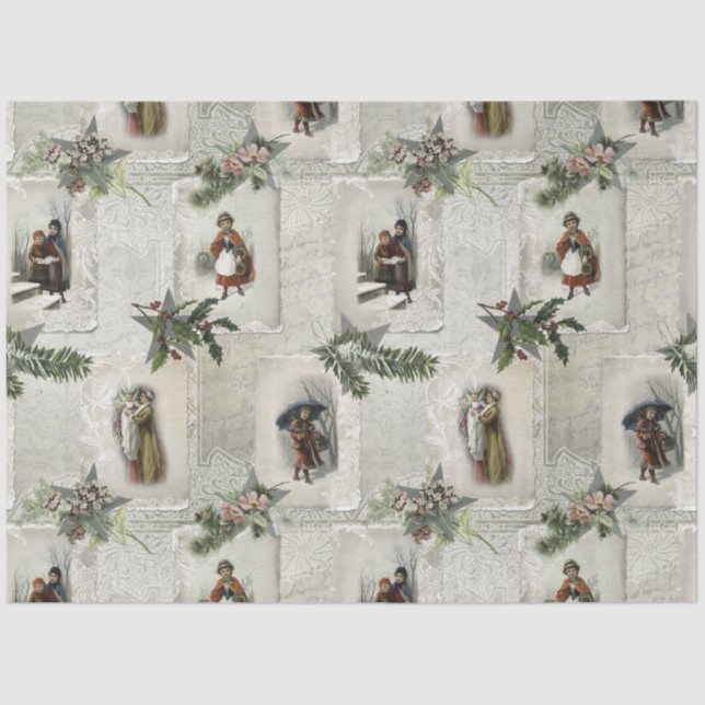 Victorian Christmas Vignettes w/Winter Greenery Tissue Paper (Front)
