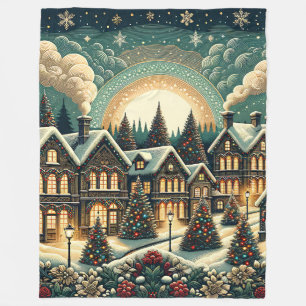 “Victorian Christmas Village” Fleece Blanket