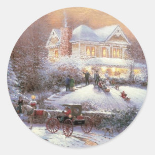 Victorian Christmas Winter Scene Classic Round Sticker