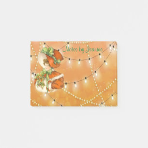 Victorian ChristmasLady Orange Background w/Lights Post-it Notes