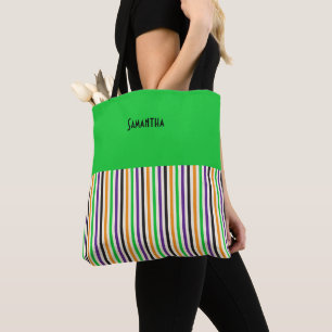 Victorian Circus Colourful Vertical Stripes Name Tote Bag