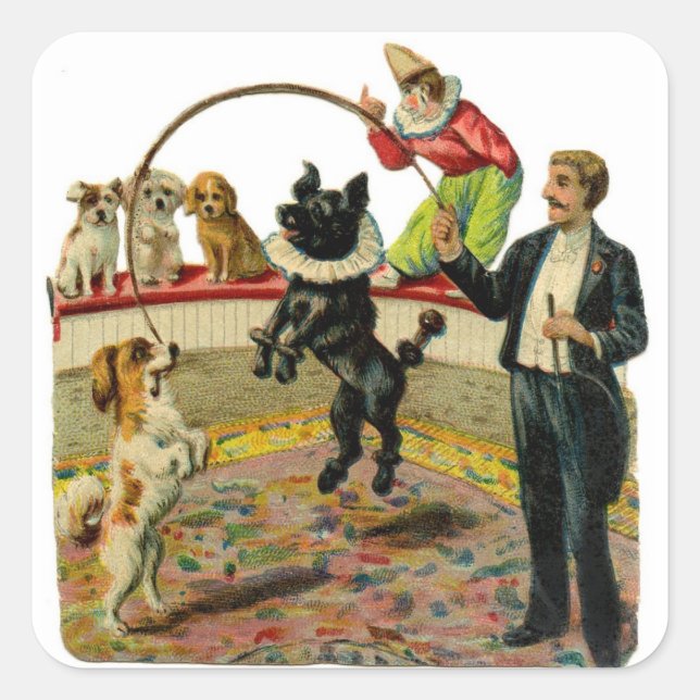 Victorian Circus Dogs, Trainer Clown Square Sticker (Front)