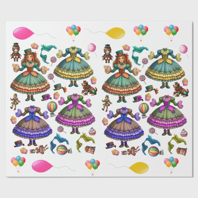 Victorian Circus girl paper doll and dresses (Flat)