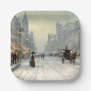 Victorian City Christmas Street Scene Paper Plate