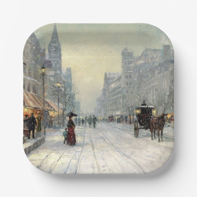 Victorian City Christmas Street Scene Paper Plate (Front)