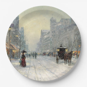 Victorian City Christmas Street Scene Paper Plate