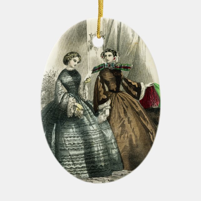 Victorian Civil War Women Fancy Ladies Ceramic Ornament (Front)