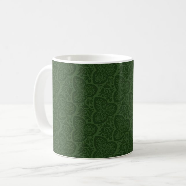 Victorian Cloverleaf Floral, Emerald Coffee Mug (Front Left)