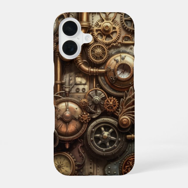 Victorian Cogs and Gears iPhone 16 Case (Back)
