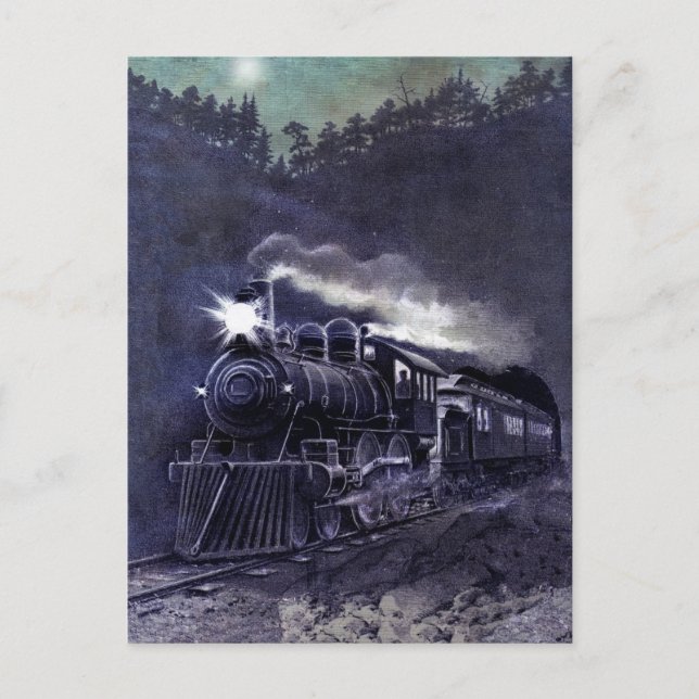 Victorian Coloured Etching - Steam Engine Train Postcard (Front)