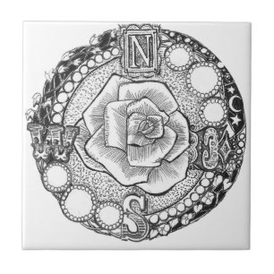 Victorian Compass Rose Ceramic Tile