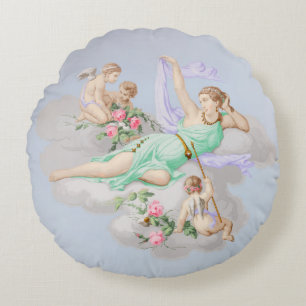 Victorian Coquette Pastel Angel Clouds Round Cushion